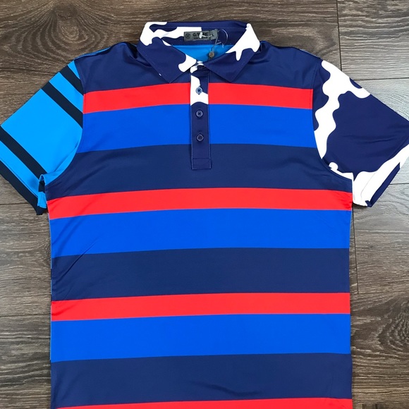 G/Force Mens Performance Tech Modern Spread Collar Stripe Polo Golf Sport Shirt - Picture 2 of 7